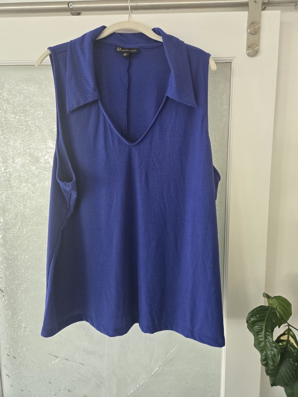 Sleeveless Collared V-Neck Tank Top - Cobalt Blue